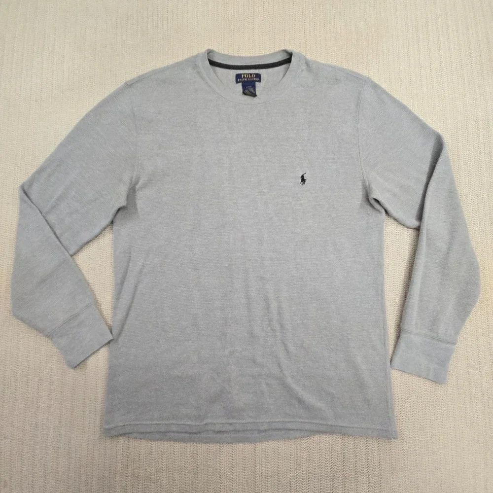 Polo Ralph Lauren Thermal Shirt Mens Large Long Sleeve Gray‎ Crewneck Pony Logo